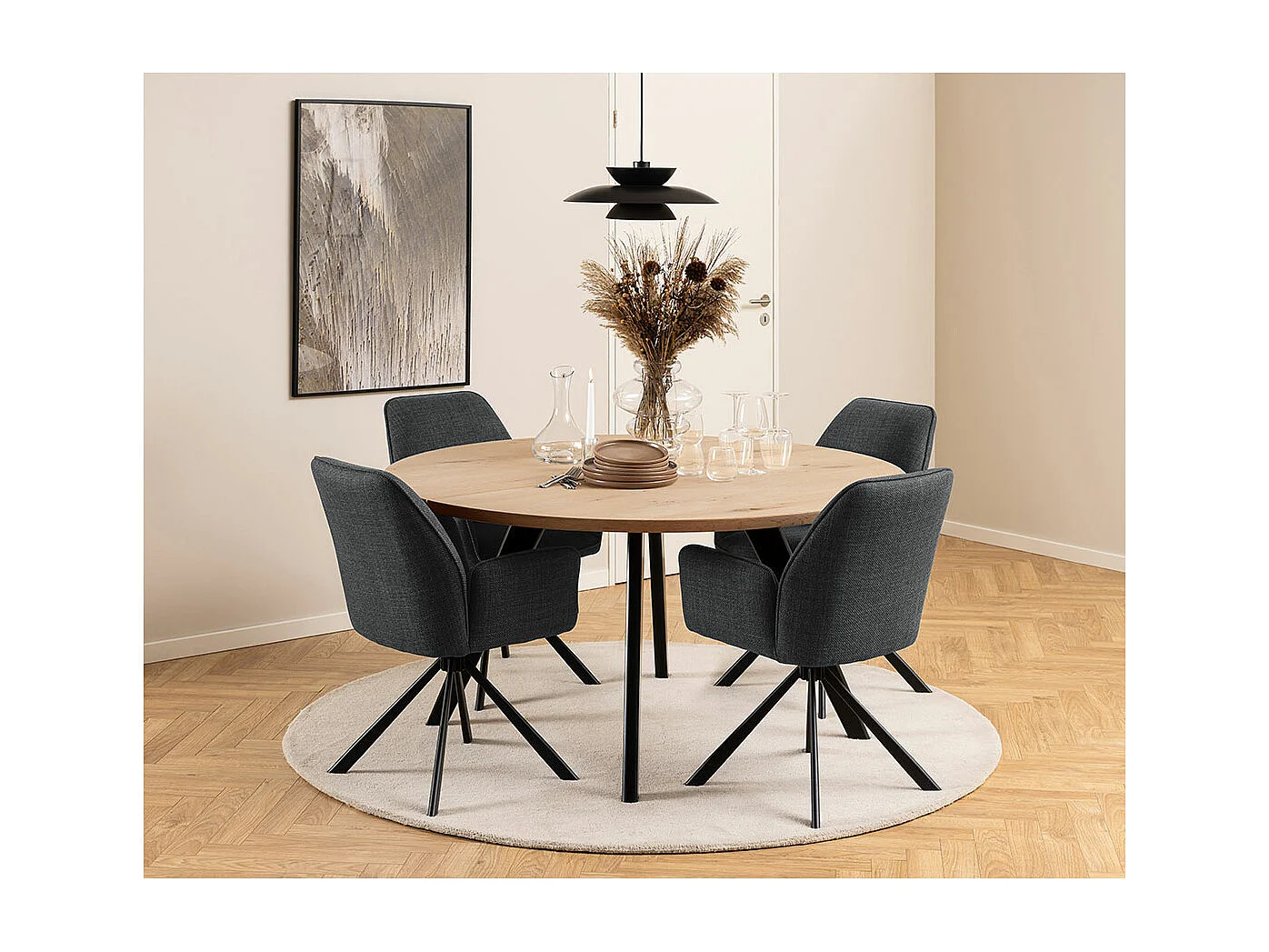 Glenda chaise de salle à manger avec accoudoirs tissu gris.