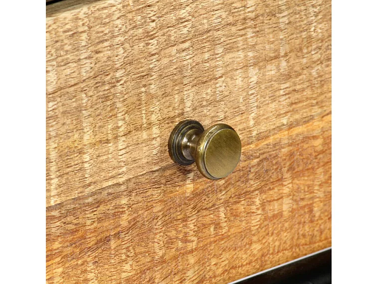 Console 1 tiroir manguier massif clair et métal noir Maneci 118cm