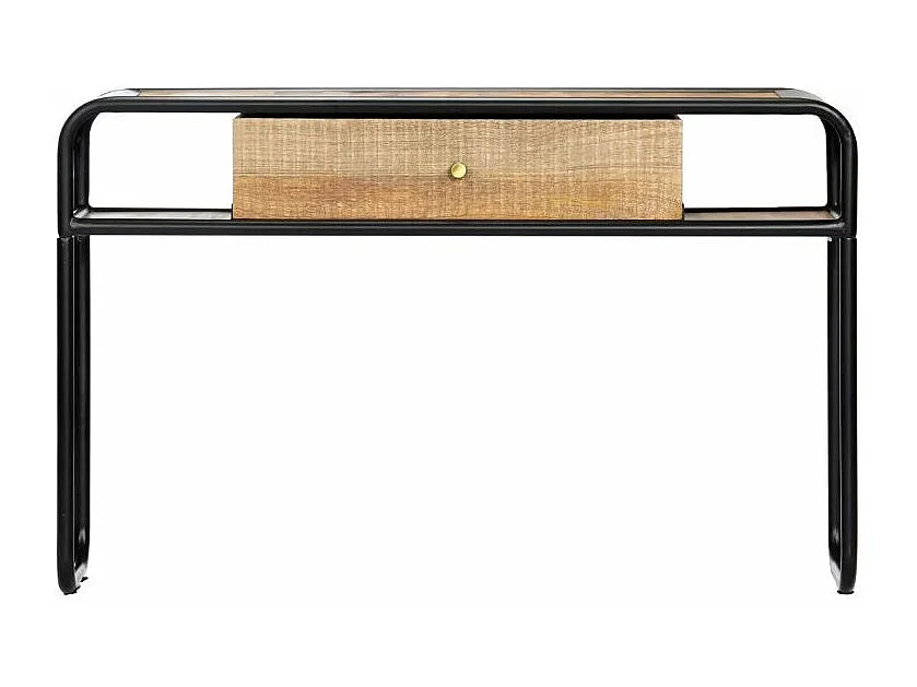 Console 1 tiroir manguier massif clair et métal noir Maneci 118cm