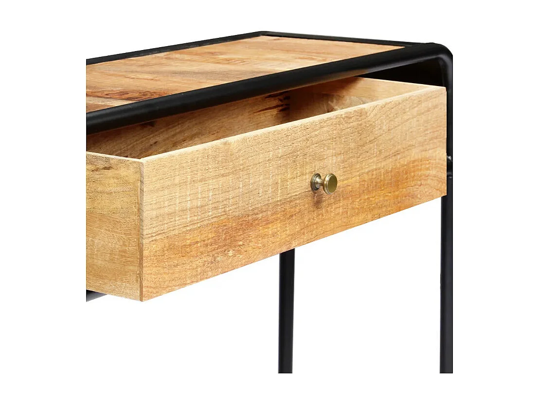 Console 1 tiroir manguier massif clair et métal noir Maneci 118cm