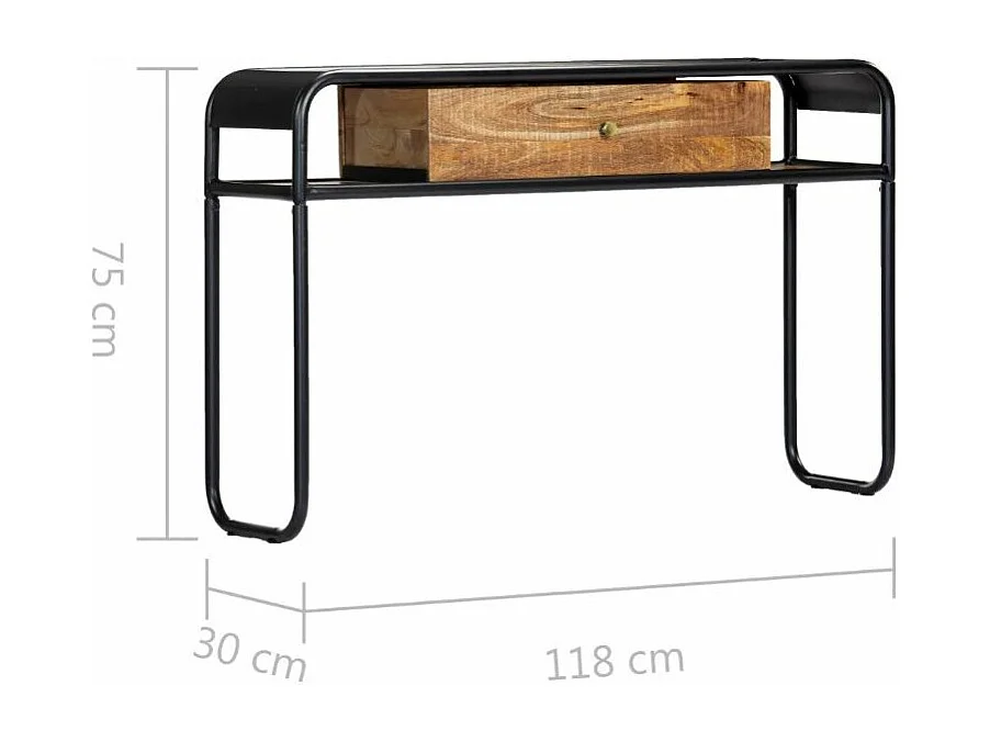 Console 1 tiroir manguier massif clair et métal noir Maneci 118cm