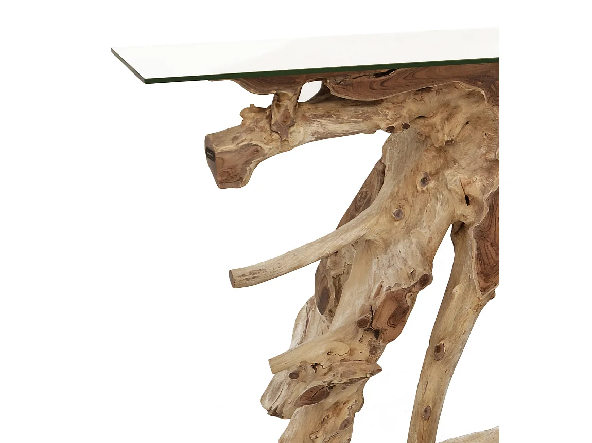 Console en racine de teck et verre trempé RAKINA 135cm