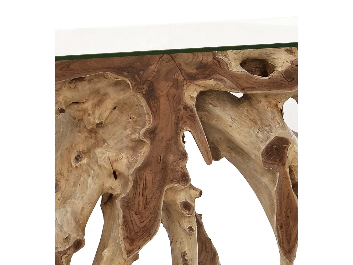 Console en racine de teck et verre trempé RAKINA 135cm