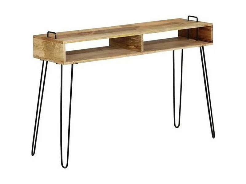 Console 2 niches manguier massif et pieds métal Soprana