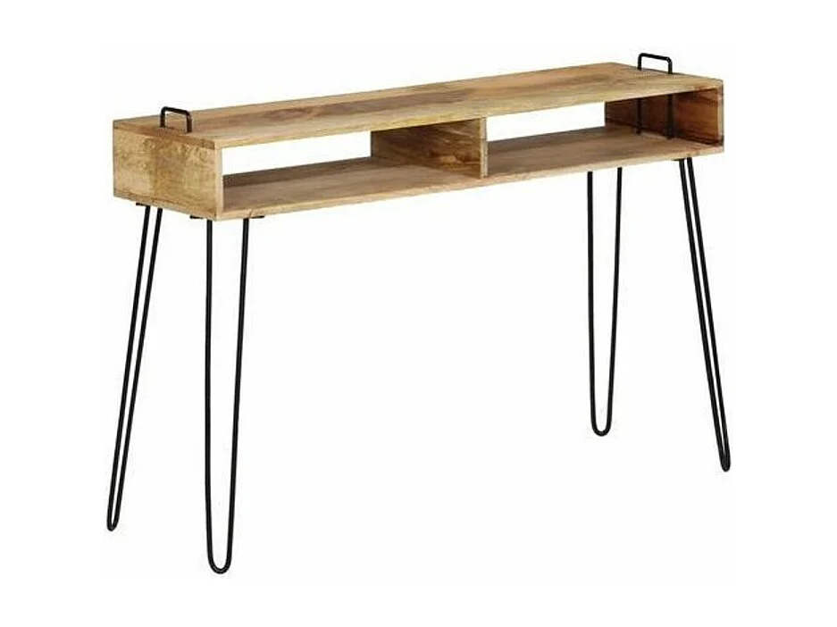 Console 2 niches manguier massif et pieds métal Soprana