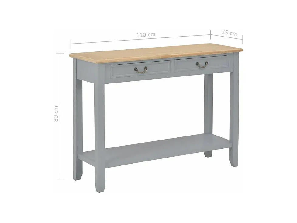 Console 2 tiroirs bois gris et paulownia clair Carla