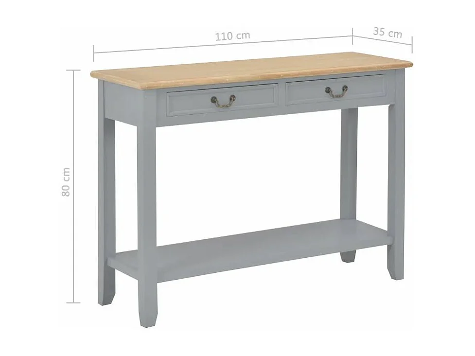 Console 2 tiroirs bois gris et paulownia clair Carla