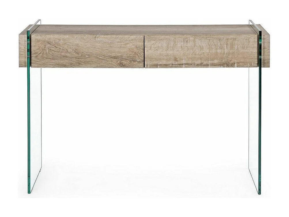 Console moderne bois naturel et verre trempé Anya 110cm