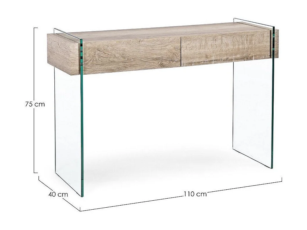 Console moderne bois naturel et verre trempé Anya 110cm