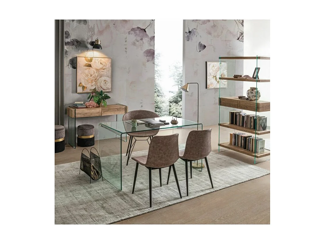 Console moderne bois naturel et verre trempé Anya 110cm