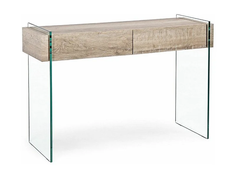 Console 2 laden natuurlijk hout en gehard glas Anya 110 cm