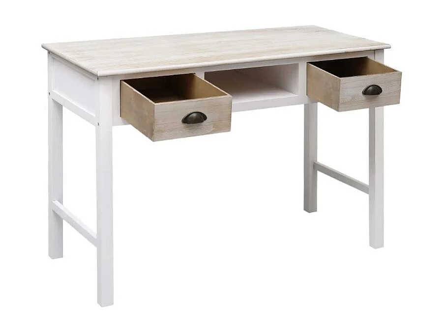 Console 2 tiroirs 1 niche paulownia clair et blanc Amatar