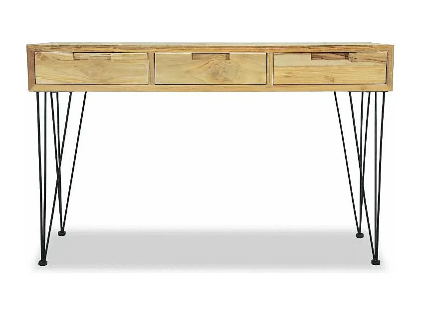 Console 3 tiroirs teck massif clair recyclé et métal noir Ogo