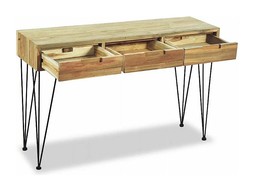 Console 3 tiroirs teck massif clair recyclé et métal noir Ogo