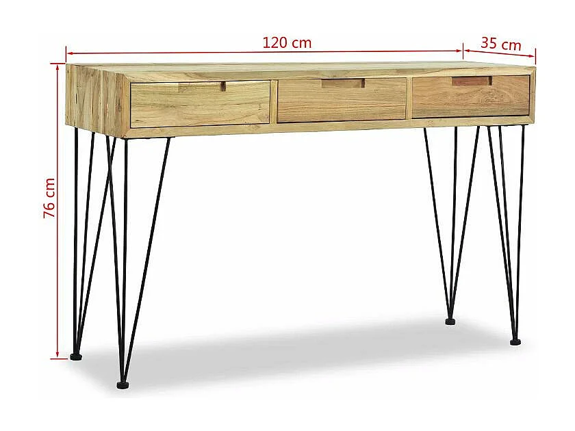 Console 3 tiroirs teck massif clair recyclé et métal noir Ogo