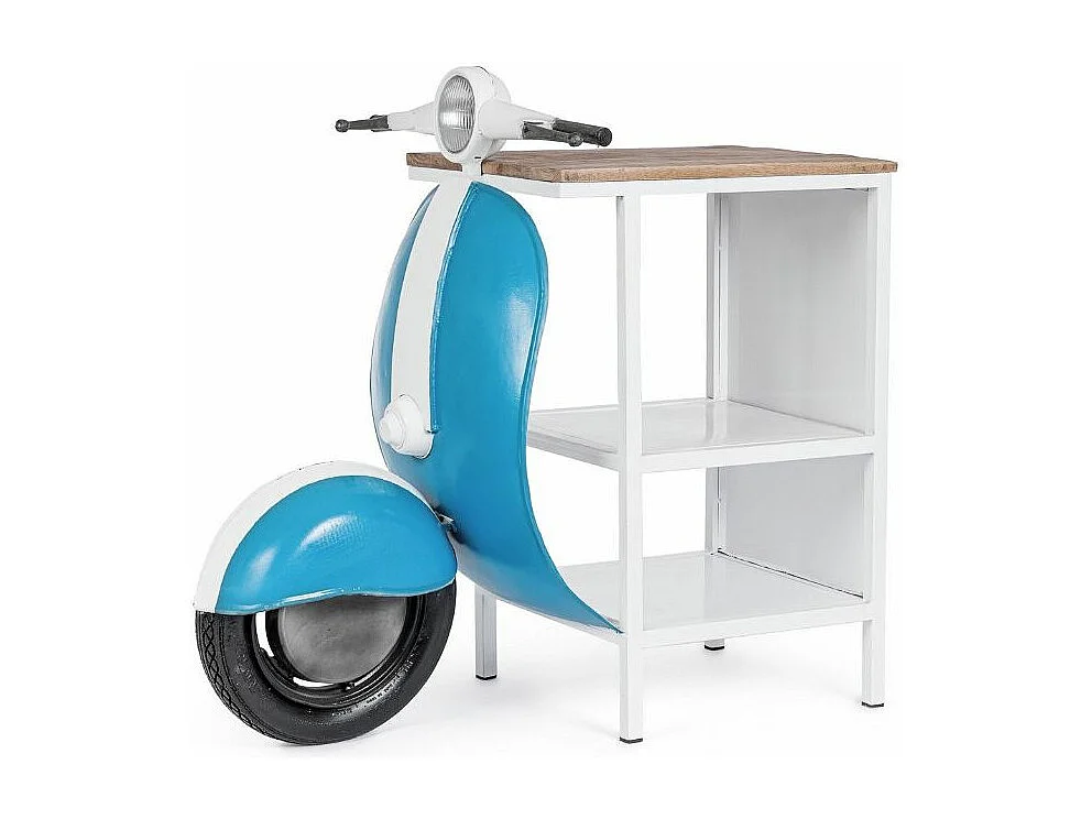 Console bar Vespa acier bleu et blanc mat avec étagere 104cm