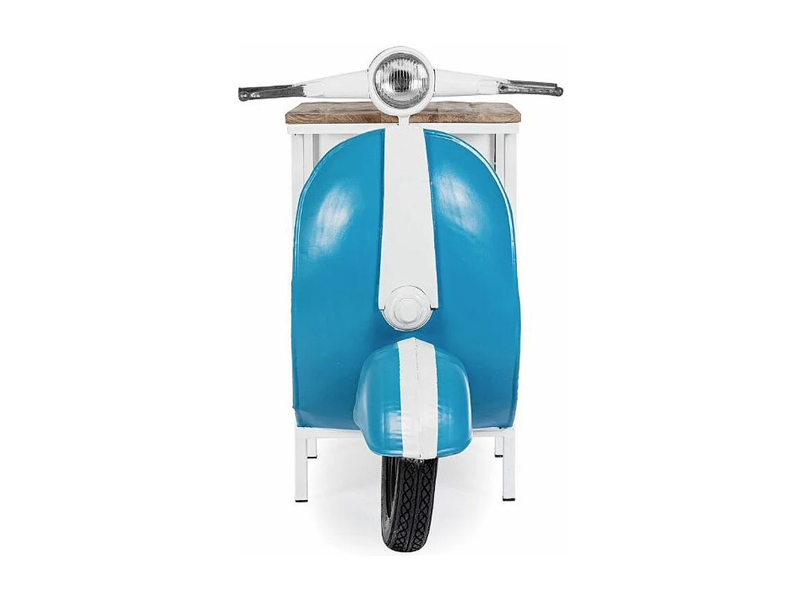 Console bar Vespa acier bleu et blanc mat avec étagere 104cm