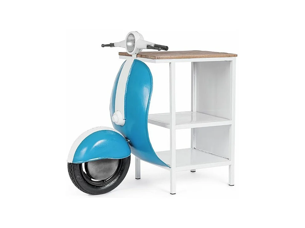 Console bar Vespa acier bleu et blanc mat avec étagere 104cm