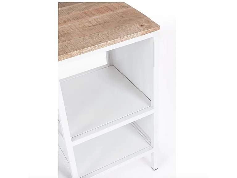 Console bar Vespa acier bleu et blanc mat avec étagere 104cm