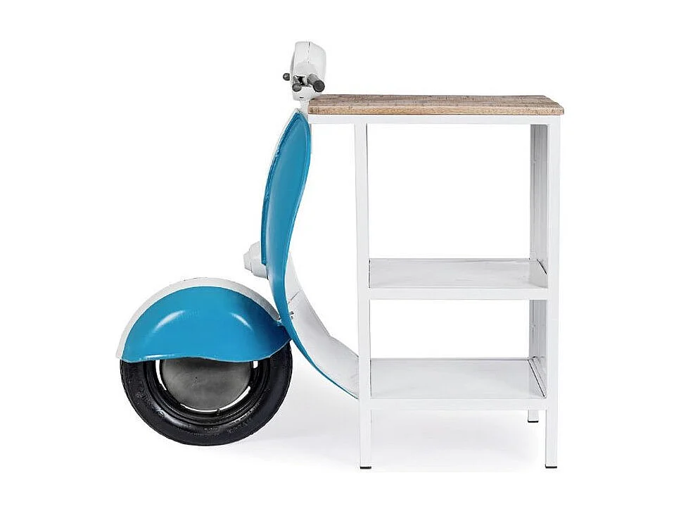 Console bar Vespa acier bleu et blanc mat avec étagere 104cm