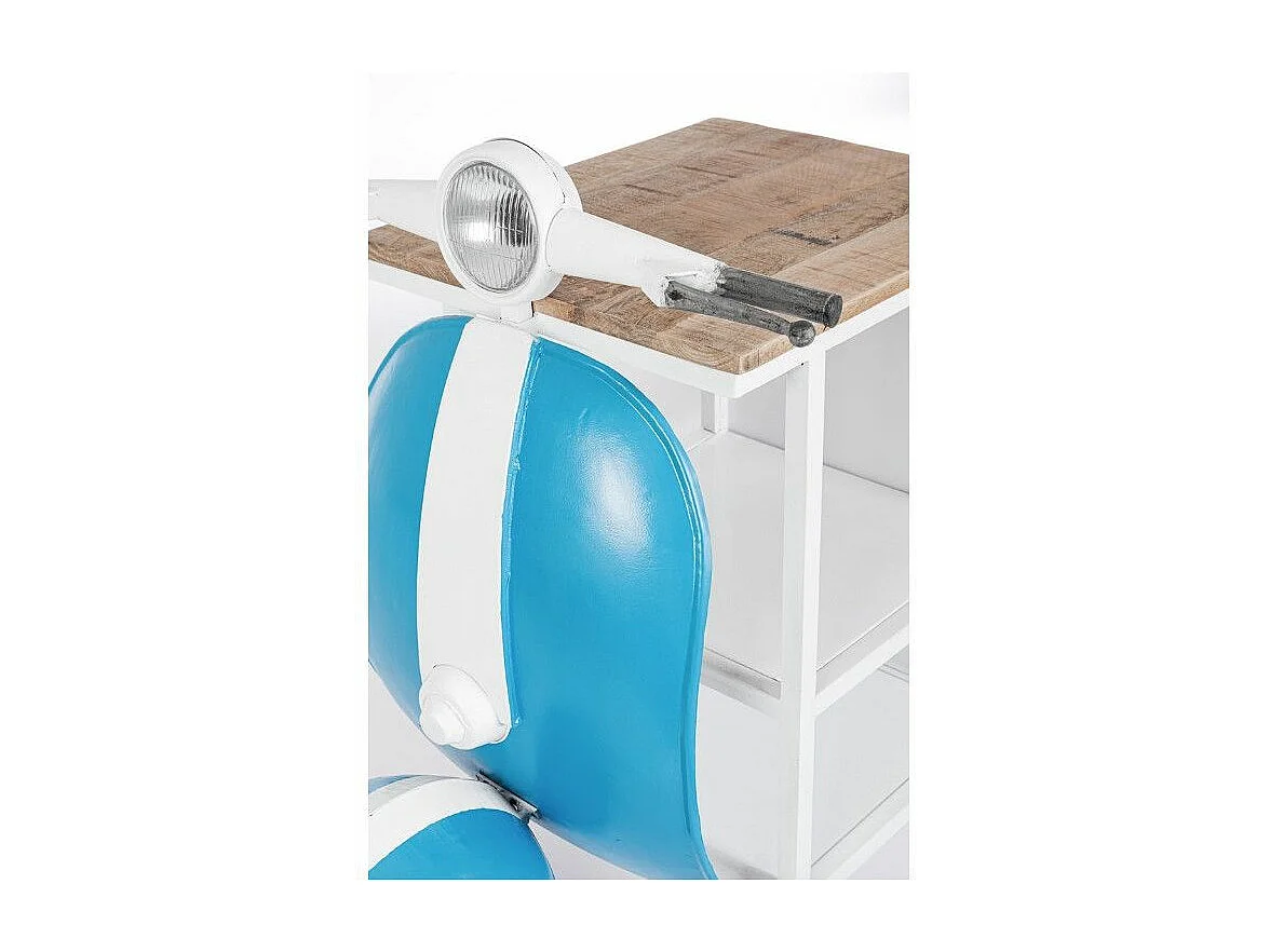 Console bar Vespa acier bleu et blanc mat avec étagere 104cm
