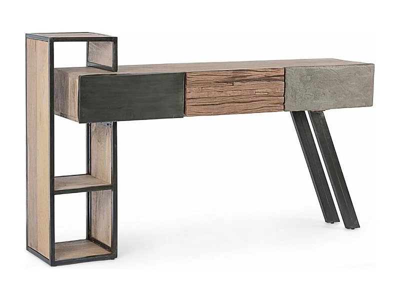 Console 3 tiroirs industrielle bois de manguier recyclé et acier noir Kramer 160cm