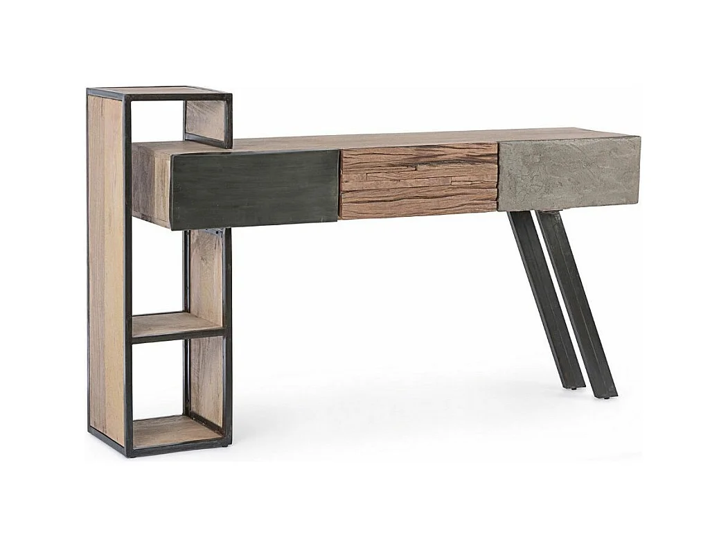 Console 3 tiroirs industrielle bois de manguier recyclé et acier noir Kramer 160cm