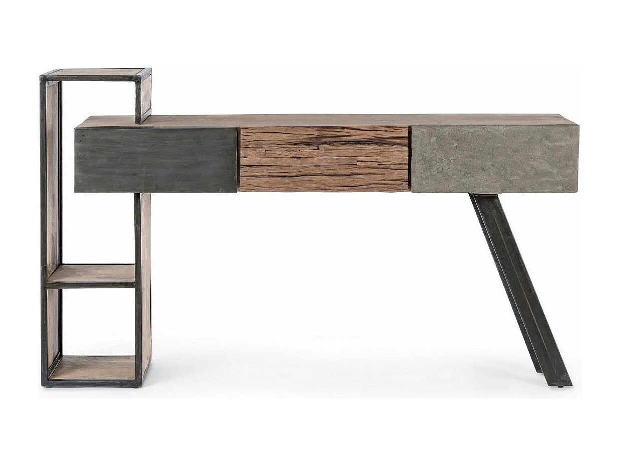 Industriële console met 3 lades gerecycled mangohout en zwart staal Kramer 160 cm