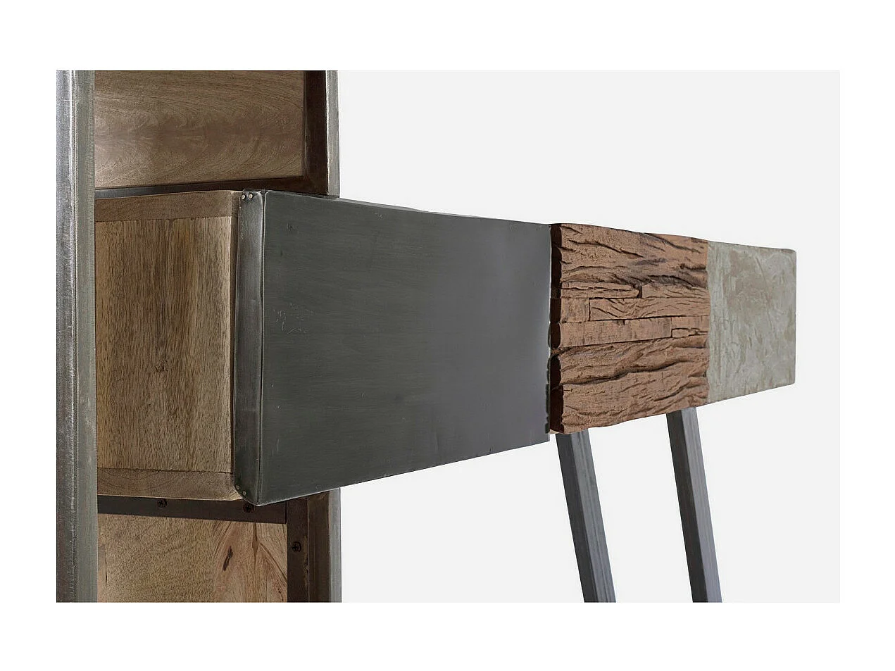 Industriële console met 3 lades gerecycled mangohout en zwart staal Kramer 160 cm