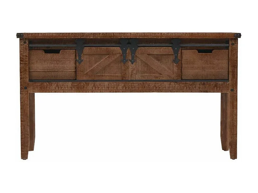 Console 2 portes 2 tiroirs pin massif foncé et métal noir Cassie