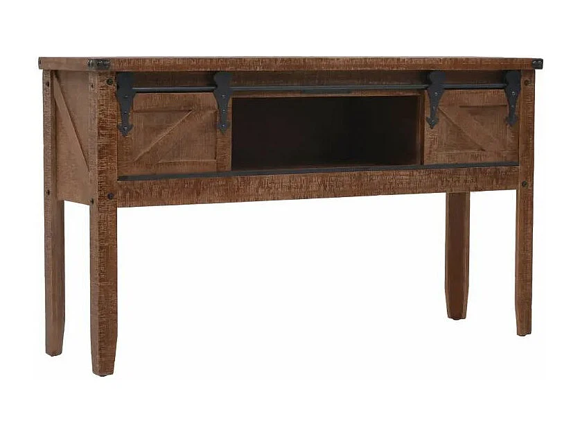 Console 2 portes 2 tiroirs pin massif foncé et métal noir Cassie