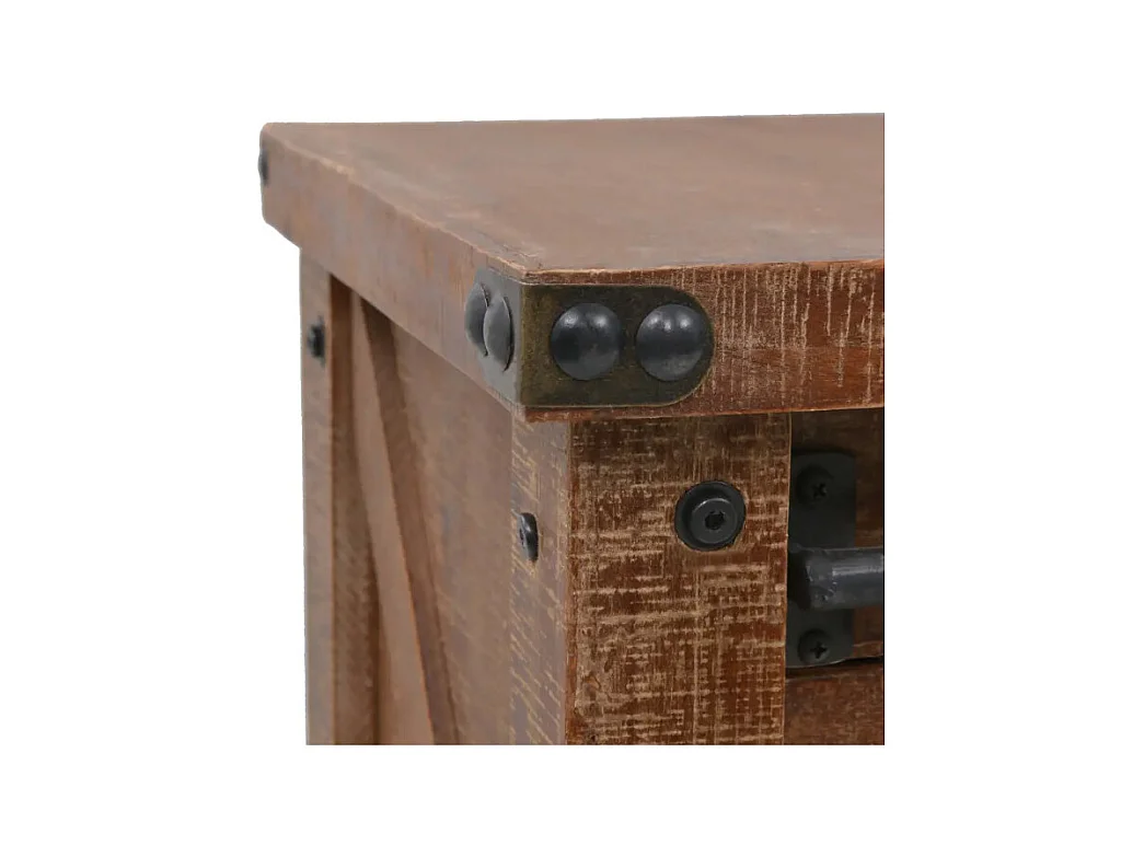 Console 2 portes 2 tiroirs pin massif foncé et métal noir Cassie