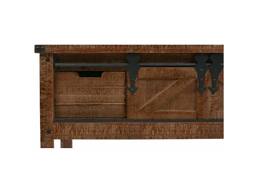 Console 2 portes 2 tiroirs pin massif foncé et métal noir Cassie