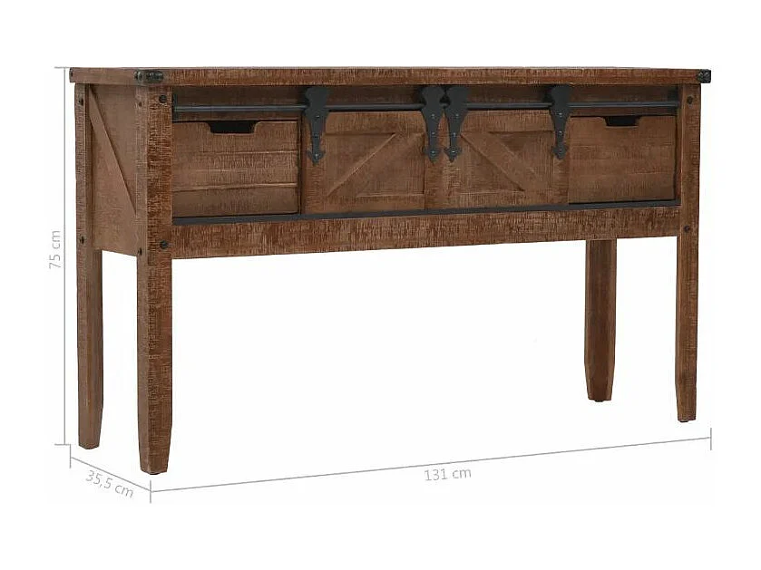 Console 2 portes 2 tiroirs pin massif foncé et métal noir Cassie