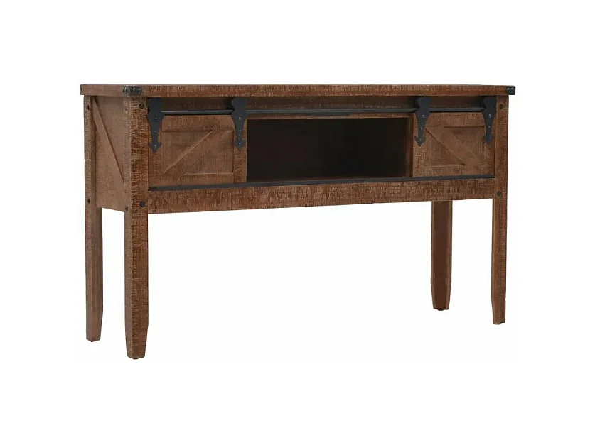 Console 2 portes 2 tiroirs pin massif foncé et métal noir Cassie