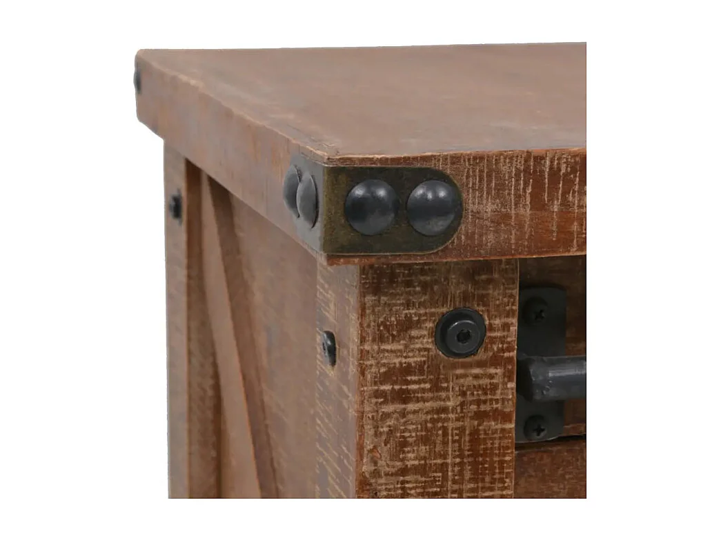 Console 2 portes 2 tiroirs pin massif foncé et métal noir Cassie