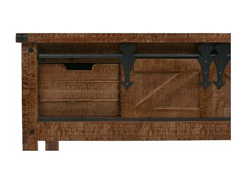 Console 2 portes 2 tiroirs pin massif foncé et métal noir Cassie