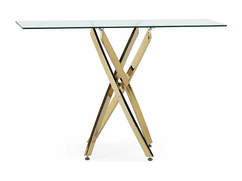 Consola fija de diseño en acero dorado y cristal templado Kizoa 120 cm