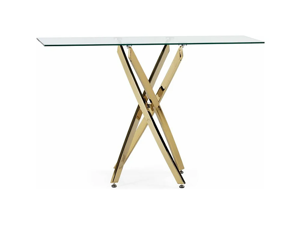 Console fixe design en acier doré et verre trempé Kizoa 120cm