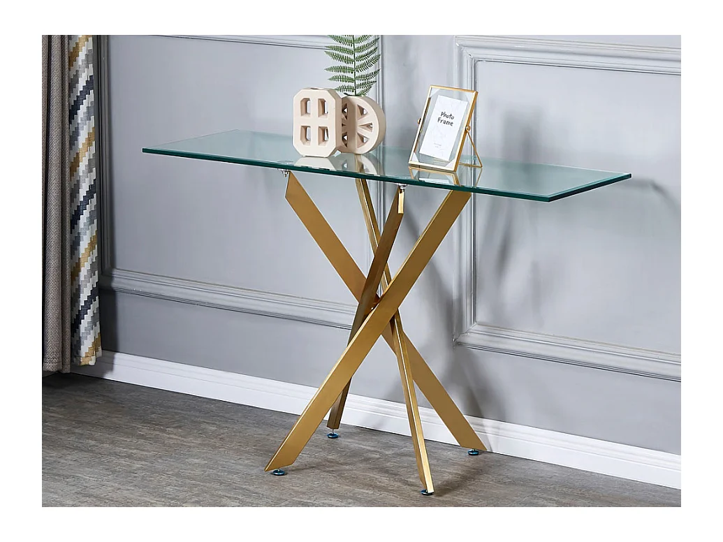 Console fixe design en acier doré et verre trempé Kizoa 120cm