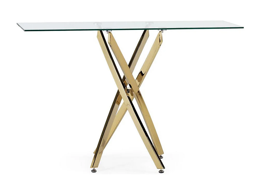 Console fixe design en acier doré et verre trempé Kizoa 120cm