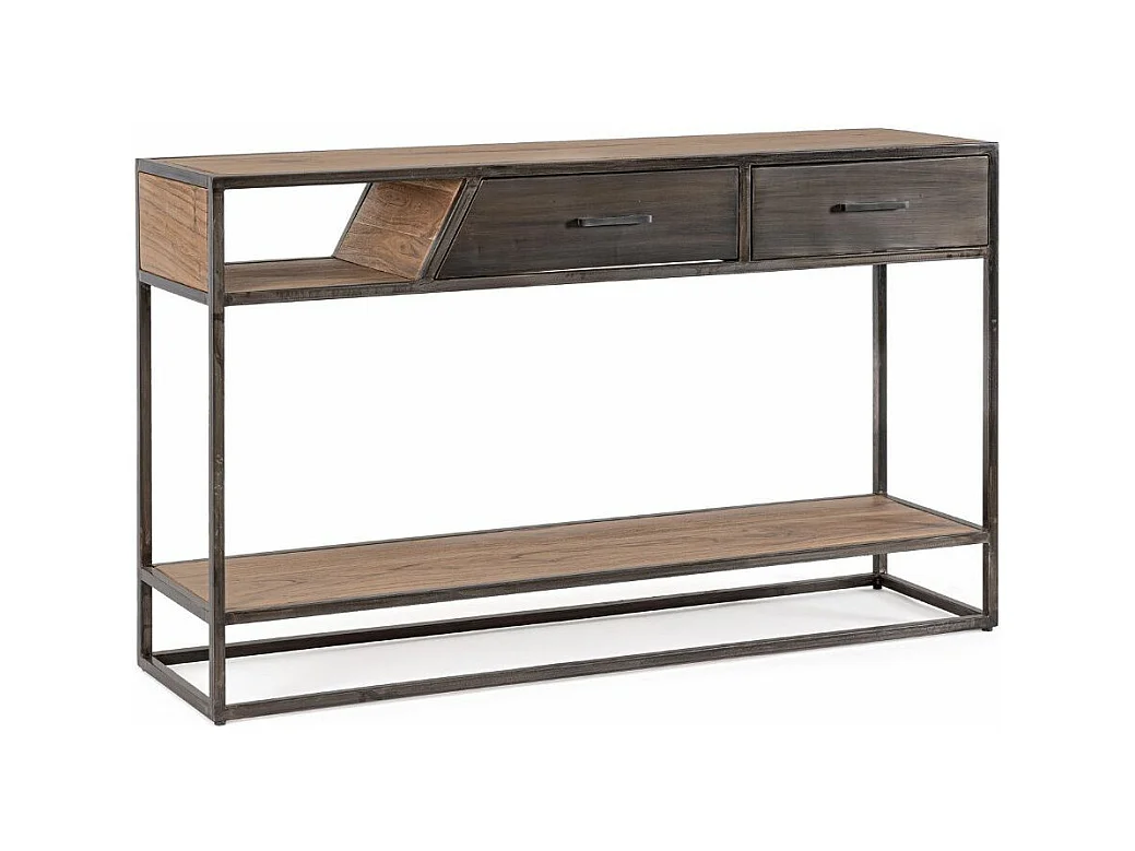 Console industriel 2 tiroirs bois d'acacia et acier marron Palma 175cm