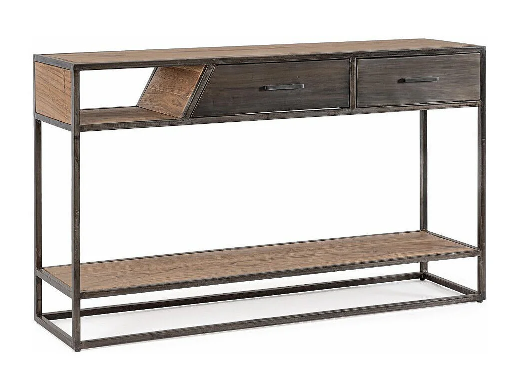 Industriële console 2 lades acaciahout en bruin staal Palma 175 cm