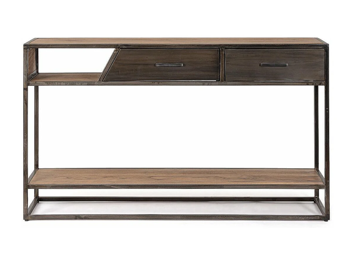 Industriële console 2 lades acaciahout en bruin staal Palma 175 cm