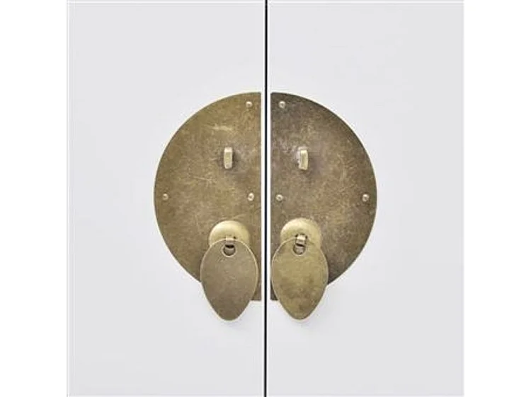 Console orientale 4 tiroirs 3 portes bois massif blanc Meva