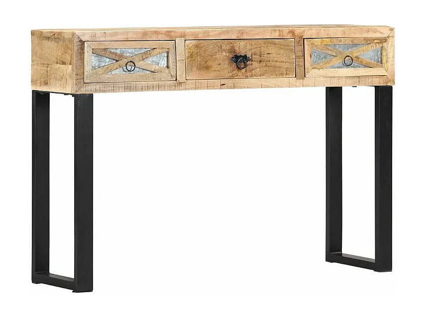 Console 2 tiroirs manguier massif clair et métal noir Maneci