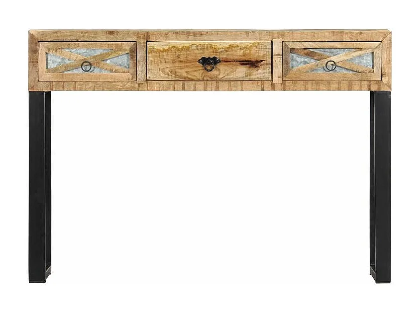 Console 2 tiroirs manguier massif clair et métal noir Maneci