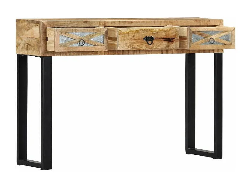 Console 2 tiroirs manguier massif clair et métal noir Maneci