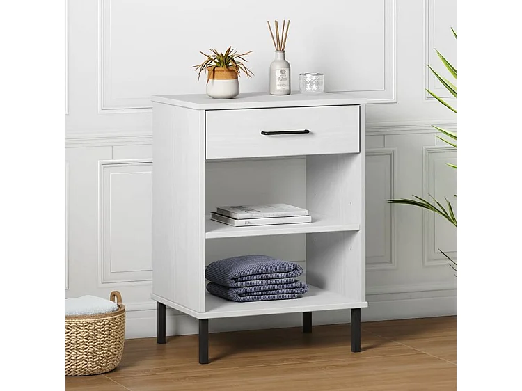 Armoire console avec pieds en métal Blanc Bois pin massif OSLO