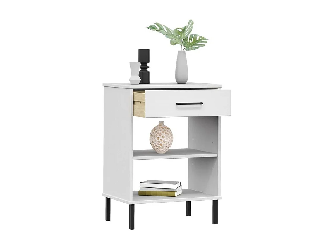 Armoire console avec pieds en métal Blanc Bois pin massif OSLO